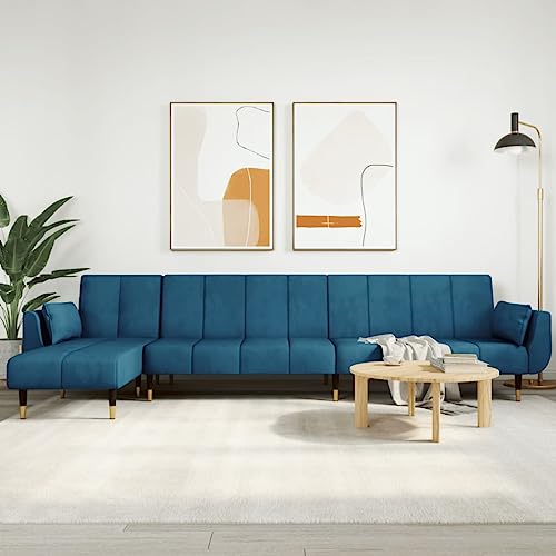 Youuihom Schlafsofa in L-Form Blau 275x140x70 cm Samt Küchensofa Schlafcouch Loungesessel Outdoor Lounge Sofa für Wohnzimmer Küchen Esszimmer Jugendzimmer von Youuihom