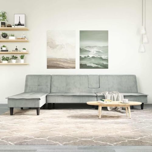 Youuihom Schlafsofa in L-Form Hellgrau 255x140x70 cm Samt Balkon Sofa Big Sofa Sessel Wohnzimmer Kleine Sofa für Esszimmer Balkon Jugendzimmer Wohnzimmer von Youuihom