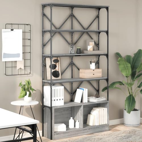 Youuihom Schmal Bücherregal Grau Sonoma 100x26x180 cm aus Holzwerkstoff und Metall mit Verstellbaren Füßen für Wohnzimmer Ordnung und Stauraum von Youuihom