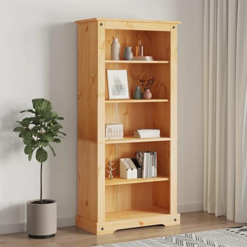 Youuihom Schmaler Bücherregal 5 Fächer Mexiko-Stil Kiefernholz Gewachst Braun 80x40x170 cm Hochschrank für Wohnzimmer Büro Deko von Youuihom