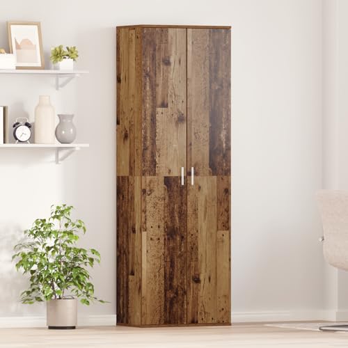 Youuihom Schmaler Highboard Schrank aus Recyceltem Altholz Massivholz 60x35x180 cm Braun Matt mit 2 Türen Stauraum und Boardregalen Aufbewahrungsschrank für Schlafzimmer Wohnzimmer Büro von Youuihom