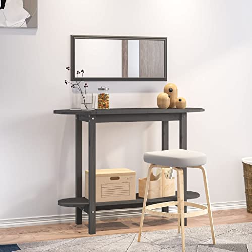 Youuihom Schmaler Konsolentisch Grau Massivholz Kiefer 110x40x80 cm mit Stauraum für Flur Wohnzimmer Dekoration stabil und rustikal von Youuihom