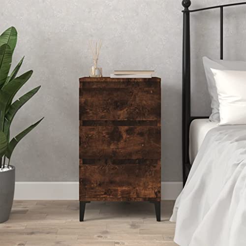 Youuihom Schmaler Nachttisch Kleiner Beistelltisch Räuchereiche Holzwerkstoff 40x35x70 cm mit 3 Schubladen Metallfüßen Industrie-Design für Schlafzimmer Wohnzimmer Büro von Youuihom
