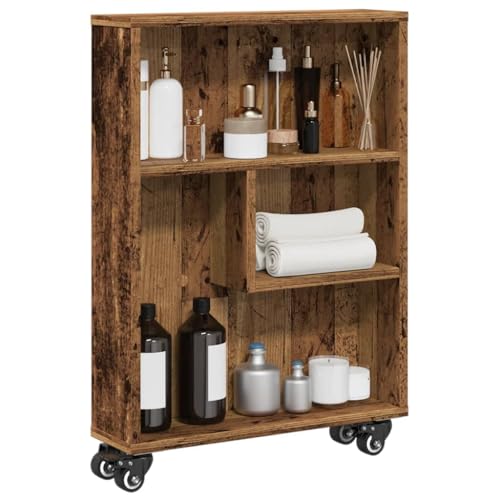 Youuihom Schmales Aufbewahrungswagen Regal Altholz-Optik Holzwerkstoff 48x13x68 cm mit 4 Rollen Robust Langlebig für Küche Wohnzimmer Bad Multifunktional von Youuihom