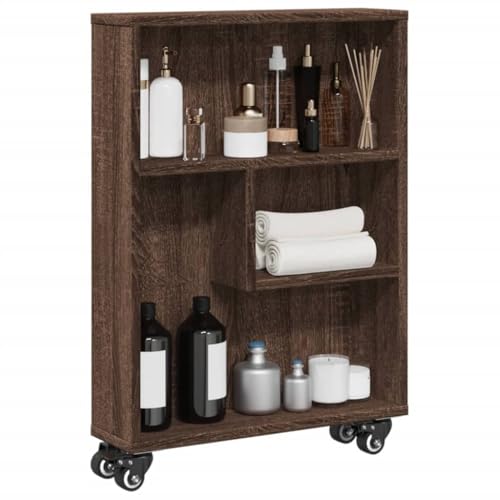 Youuihom Schmales Aufbewahrungswagen Regal in Eichen-Optik Braun Holzwerkstoff 48x13x68cm mit 4 Rollen für viel Stauraum Küche Wohnzimmer Bad von Youuihom