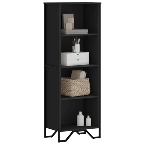 Youuihom Schmales Bücherregal Schwarz aus Holzwerkstoff mit Metallfüßen 50x31x137,5 cm Kleines Hochregal für Bücher und Deko im Wohnzimmer von Youuihom
