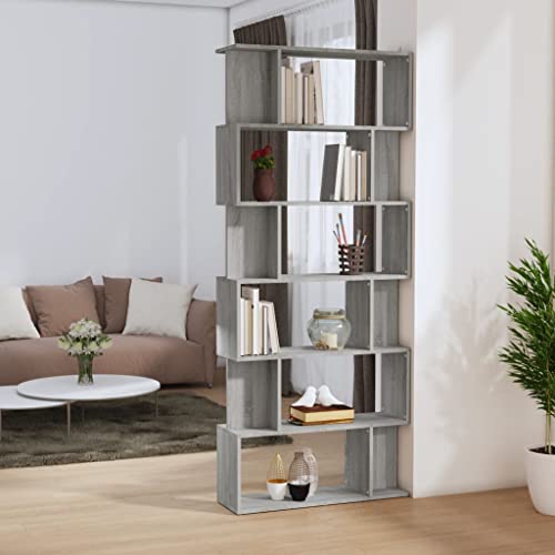 Youuihom Schmales Hochregal Bücherregal Raumteiler Grau Sonoma 80x24x192 cm Holzwerkstoff mit 18 Fächern für Wohnzimmer und Flur von Youuihom