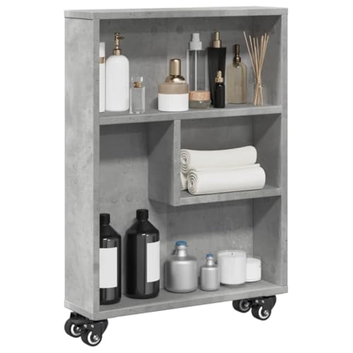Youuihom Schmales Regal Aufbewahrungswagen Betongrau 48x13x68 cm Holzwerkstoff mit Rollen für Küche Bad Wohnzimmer von Youuihom
