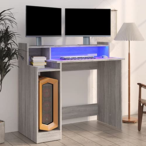 Youuihom Schreibpult, Büroschreibtische, Computerschreibtische, Schreibtisch mit LEDs Grau Sonoma 97x45x90 cm Holzwerkstoff Geeignet für Arbeitsplätze, Schlafzimmer, Wohnzimmer, Schlafsäle von Youuihom