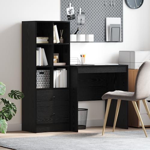 Youuihom Schreibtisch mit Stauraum Moderner Schreibtisch aus schwarzem Eichenholz Holzwerkstoff mit Fächern und Schubladen Kompakt und Funktional für Büro oder Heimbüro Youuihom Schreibtisch mit Stauraum Moderner Schreibtisch aus schwarzem Eichenholz Holzwerkstoff mit Fächern und Schubladen Kompakt und Funktional für Büro oder Heimbüro von Youuihom