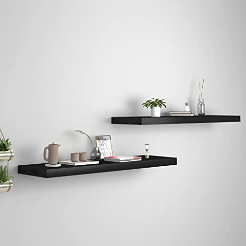 Youuihom Schweberegale 2er Set Schwarz 90x23,5x3,8 cm aus MDF mit unsichtbarer Montage - Wandregal schwebend für Bücher, Deko und Sammlerstücke in Wohnzimmer, Bad und Küche von Youuihom