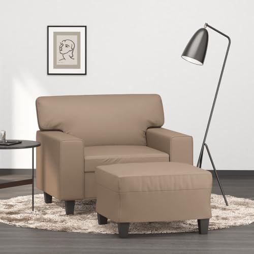 Youuihom Sessel mit Hocker Cappuccino-Braun 60 cm Kunstleder Küchensofa Schlafsofa Sessel Wohnzimmer Kleine Sofa für Jugendzimmer Esszimmer Wohnzimmer Balkon von Youuihom
