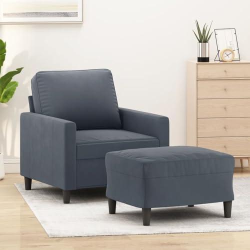 Youuihom Sessel mit Hocker Dunkelgrau 60 cm Samt Kleine Couch Schlafsofa Loungesessel Outdoor Sessel Wohnzimmer für Jugendzimmer Küchen Wohnzimmer Esszimmer von Youuihom