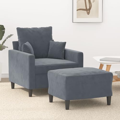 Youuihom Sessel mit Hocker Dunkelgrau 60 cm Samt Wohnzimmer Couch Outdoor Sofa Schlafsofa Sessel Wohnzimmer für Wohnzimmer Esszimmer Jugendzimmer Balkon von Youuihom