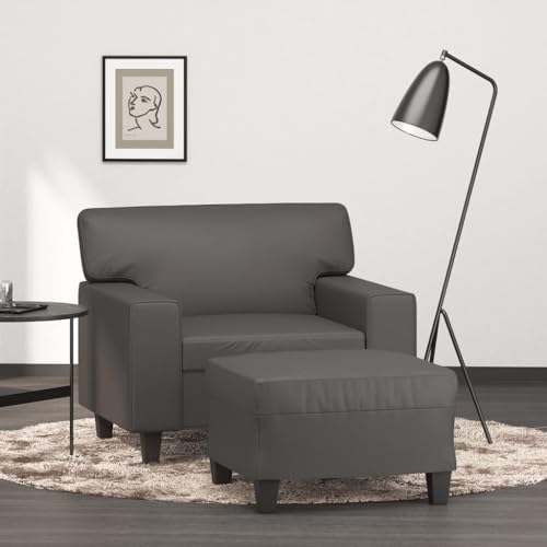 Youuihom Sessel mit Hocker Grau 60 cm Kunstleder Küchensofa Schlafsofa Sessel Wohnzimmer Kleine Sofa für Jugendzimmer Esszimmer Wohnzimmer Balkon von Youuihom