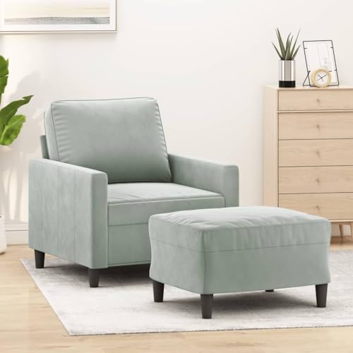 Youuihom Sessel mit Hocker Hellgrau 60 cm Samt Kleine Couch Schlafsofa Loungesessel Outdoor Sessel Wohnzimmer für Jugendzimmer Küchen Wohnzimmer Esszimmer von Youuihom