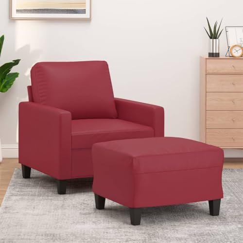Youuihom Sessel mit Hocker Weinrot 60 cm Kunstleder Balkon Couch Schlafsofa Outdoor Couch Sessel Wohnzimmer für Wohnzimmer Küchen Esszimmer Balkon von Youuihom