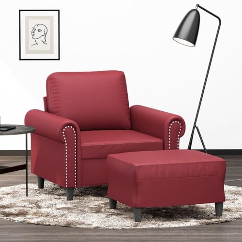 Youuihom Sessel mit Hocker Weinrot 60 cm Kunstleder Kleines Sofa Schlafcouch Cauchsofa Balkon Sofa für Balkon Küchen Jugendzimmer Esszimmer von Youuihom