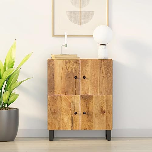 Youuihom Sideboard mit 4 Türen 60x33x75 cm Massivholz Mango Wohnzimmerschrank Badezimmerschrank Küchenbuffet Buffetschrank Büroschrank für Esszimmer Schlafzimmer Wohnzimmer Kaffeebar von Youuihom