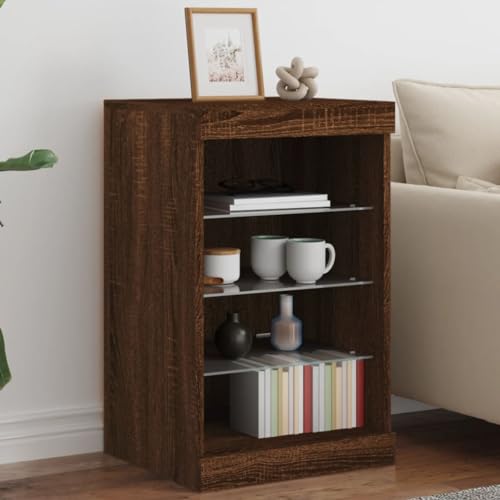 Youuihom Sideboard mit LED-Leuchten Braun Eichen-Optik 41x37x67 cm Kitchen Cabinet Outdoor Küchenschrank Küchenbuffet Buffetschrank Vorratsschrank Küche für Küche Schlafzimmer Kaffeebar Wohnzimmer von Youuihom