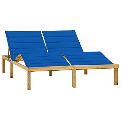 Youuihom Sonnenbank Liegestühle für draußen Layout Stuhl Doppel-Sonnenliege mit Königsblauen Auflagen Kiefer Imprägniert Geeignet für Außenbereich, Terrasse, Pool, Balkon von Youuihom
