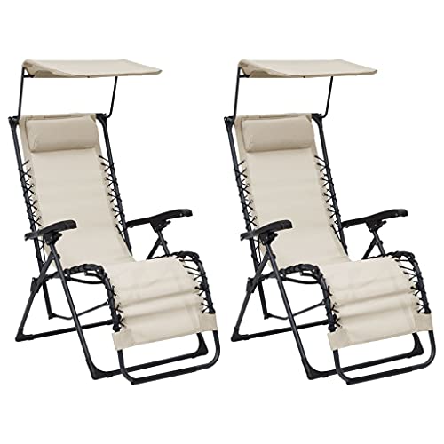 Youuihom Sonnenbank Liegestühle für draußen Layout Stuhl Klappbare Liegestühle 2 STK. Textilene Creme Geeignet für Außenbereich, Terrasse, Pool, Balkon von Youuihom