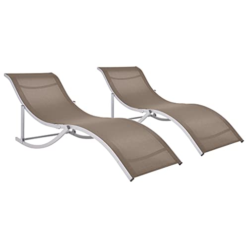 Youuihom Sonnenbank Liegestühle für draußen Layout Stuhl Klappbare Sonnenliegen 2 STK. Taupe Textilene Geeignet für Strand, Terrasse, Hinterhof, Pool, Außenbereich von Youuihom