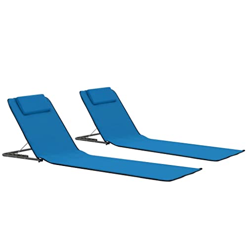 Youuihom Sonnenbank Liegestühle für draußen Layout Stuhl Klappbare Strandmatte 2 STK. Stahl und Stoff Blau Geeignet für Strand, Terrasse, Hinterhof, Pool, Außenbereich von Youuihom