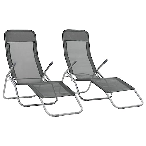 Youuihom Sonnenbank Liegestühle für draußen Layout Stuhl Klappliegen 2 STK. Textilene Anthrazit Geeignet für Strand, Terrasse, Hinterhof, Pool, Außenbereich von Youuihom