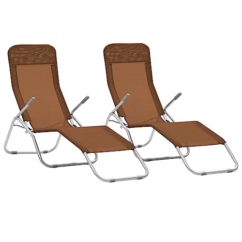 Youuihom Sonnenbank Liegestühle für draußen Layout Stuhl Klappliegen 2 STK. Textilene Taupe Geeignet für Strand, Terrasse, Hinterhof, Pool, Außenbereich von Youuihom