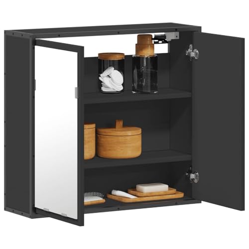 Youuihom Spiegelschrank Schwarz 65x20x60 cm Moderner Badezimmerschrank mit Spiegel und Stauraum aus Holzwerkstoff und Metall Robust und Platzsparend für kleine Bäder von Youuihom
