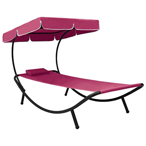 Youuihom Strand-Loungesessel Garten-Liegestühle Layout Stuhl Garten-Sonnenliege mit Sonnendach und Kissen Rosa Geeignet für Außenbereich, Terrasse, Pool, Balkon von Youuihom