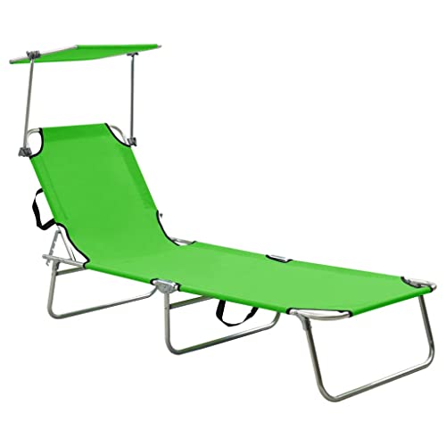 Youuihom Strand-Loungesessel Garten-Liegestühle Layout Stuhl Klappliege mit Sonnenschutz Grün Aluminium Geeignet für Außenbereich, Terrasse, Pool, Balkon von Youuihom