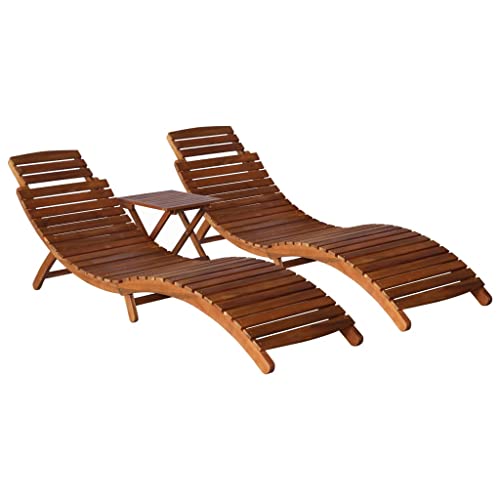 Youuihom Strandstühle Stühle für die Terrasse Stühle für draußen 3-TLG. Sonnenliege mit Teetisch Akazie Massivholz Geeignet für Terrasse, Bistro, Balkon, Garten, Swimmingpool von Youuihom
