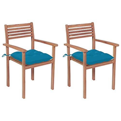 Youuihom Stühle für den Rasen Garten-Freizeitstuhl Lounge-Stuhl Gartenstühle 2 STK. mit Hellblauen Kissen Massivholz Teak Geeignet für Restaurants, Bistros, Terrassen, Sonnenzimmer von Youuihom