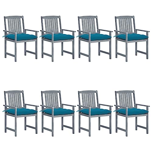 Youuihom Stühle für den Rasen Garten-Freizeitstuhl Lounge-Stuhl Gartenstühle mit Kissen 8 STK. Massivholz Akazie Grau Geeignet für Garten, Hinterhof, Patio, Terrasse, im Freien von Youuihom