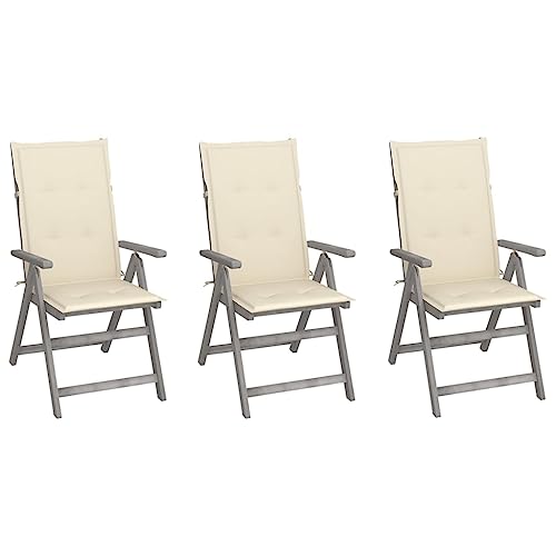 Youuihom Stühle für den Rasen Garten-Freizeitstuhl Lounge-Stuhl Verstellbare Gartenstühle 3 STK. mit Auflagen Massivholz Akazie Geeignet für Restaurants, Bistros, Terrassen, Sonnenzimmer von Youuihom