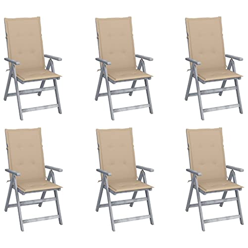 Youuihom Stühle für den Rasen Garten-Freizeitstuhl Lounge-Stuhl Verstellbare Gartenstühle 6 STK. mit Auflagen Massivholz Akazie Geeignet für Restaurants, Bistros, Terrassen, Sonnenzimmer von Youuihom