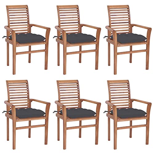 Youuihom Stühle für draußen Liegestuhl Bistro-Stuhl Stühle für den Rasen Essstühle 6 STK. mit Anthrazit Kissen Massivholz Teak Geeignet für Rasen, Strand, Swimmingpool, Garten, Rasenflächen von Youuihom