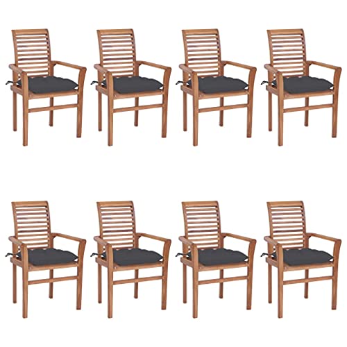 Youuihom Stühle für draußen Liegestuhl Bistro-Stuhl Stühle für den Rasen Essstühle 8 STK. mit Anthrazit Kissen Massivholz Teak Geeignet für Garten, Hinterhof, Patio, Terrasse, im Freien von Youuihom