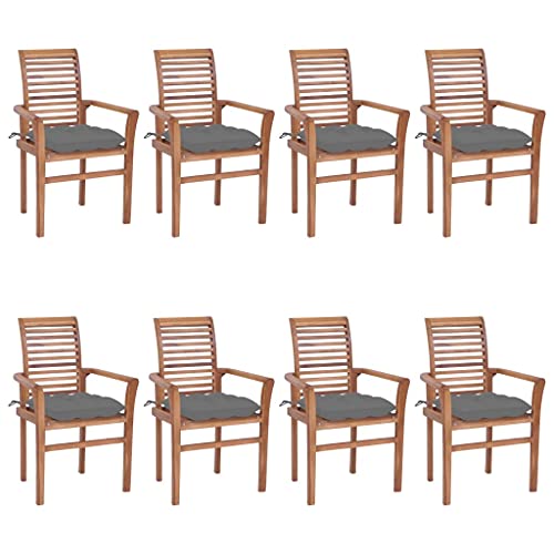 Youuihom Stühle für draußen Liegestuhl Bistro-Stuhl Stühle für den Rasen Essstühle 8 STK. mit Grauen Kissen Massivholz Teak Geeignet für Rasen, Strand, Swimmingpool, Garten, Rasenflächen von Youuihom