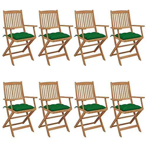 Youuihom Stühle für draußen Liegestuhl Bistro-Stuhl Stühle für den Rasen Klappbare Gartenstühle 8 STK. mit Kissen Massivholz Akazie Geeignet für Garten, Hinterhof, Patio, Terrasse, im Freien von Youuihom