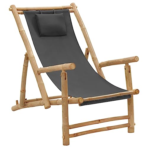 Youuihom Stühle für draußen Liegestuhl Bistro-Stuhl Stühle für den Rasen Liegestuhl Bambus und Canvas Dunkelgrau Geeignet für Rasen, Strand, Swimmingpool, Garten, Rasenflächen von Youuihom