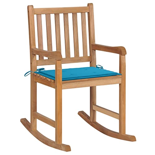 Youuihom Stühle für draußen Liegestuhl Bistro-Stuhl Stühle für den Rasen Schaukelstuhl mit Blauem Kissen Massivholz Teak Geeignet für Rasen, Strand, Swimmingpool, Garten, Rasenflächen von Youuihom