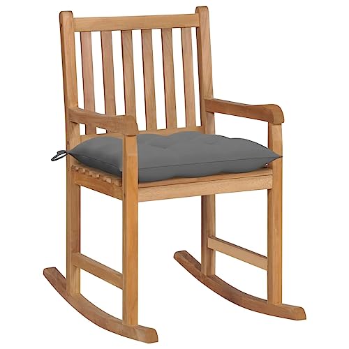 Youuihom Stühle für draußen Liegestuhl Bistro-Stuhl Stühle für den Rasen Schaukelstuhl mit Grauem Kissen Massivholz Teak Geeignet für Rasen, Strand, Swimmingpool, Garten, Rasenflächen von Youuihom