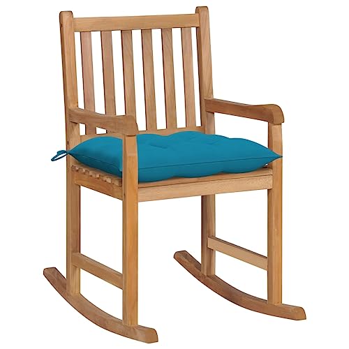 Youuihom Stühle für draußen Liegestuhl Bistro-Stuhl Stühle für den Rasen Schaukelstuhl mit Hellblauem Kissen Massivholz Teak Geeignet für Rasen, Strand, Swimmingpool, Garten, Rasenflächen von Youuihom