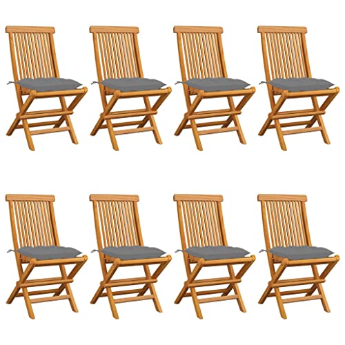 Youuihom Stühle für draußen Liegestuhl Garten-Freizeitstuhl Gartenstühle mit Grauen Kissen 8 STK. Massivholz Teak Geeignet für Garten, Hinterhof, Patio, Terrasse, im Freien von Youuihom