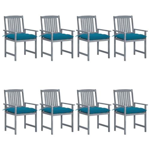 Youuihom Stühle für draußen Liegestuhl Garten-Freizeitstuhl Gartenstühle mit Kissen 8 STK. Massivholz Akazie Grau Geeignet für Garten, Hinterhof, Patio, Terrasse, im Freien von Youuihom