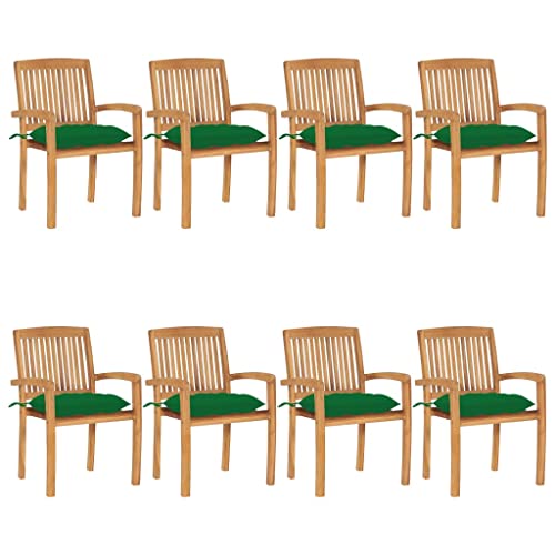 Youuihom Stühle für draußen Liegestuhl Garten-Freizeitstuhl Stapelbare Gartenstühle mit Kissen 8 STK. Massivholz Teak Geeignet für Garten, Hinterhof, Patio, Terrasse, im Freien von Youuihom