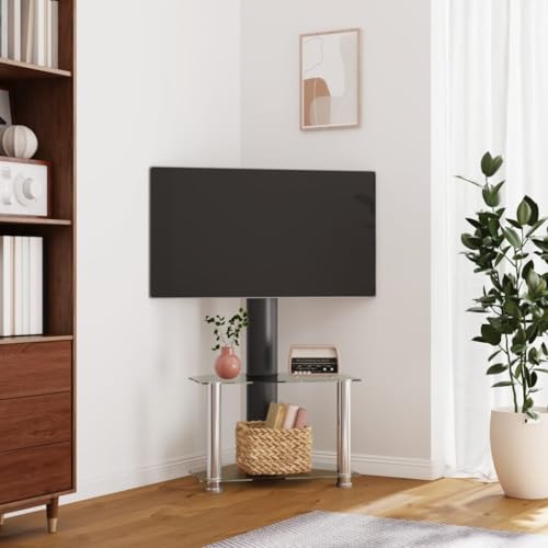 Youuihom TV-Eckregal mit 2 Ablagen für 32-70 Zoll Schwarz und Silbern Fernsehtisch Hoch Buffetschrank Sideboard Tv Lowboard Fernsehschrank für Inneres Flur Wohnstube Schlafzimmer von Youuihom